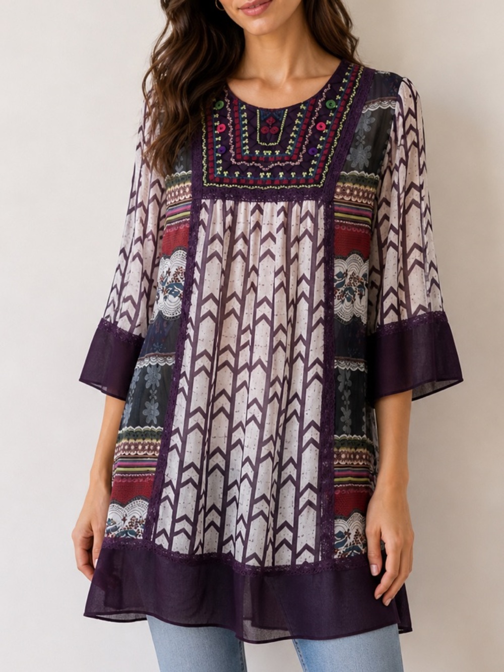 Neslay Paris sheer embroidered boho tunic